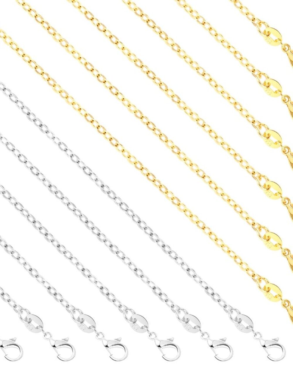 50 Pack Silver Plated Necklace Chains Bulk, Cable Chain Pack for Jewellery Makin